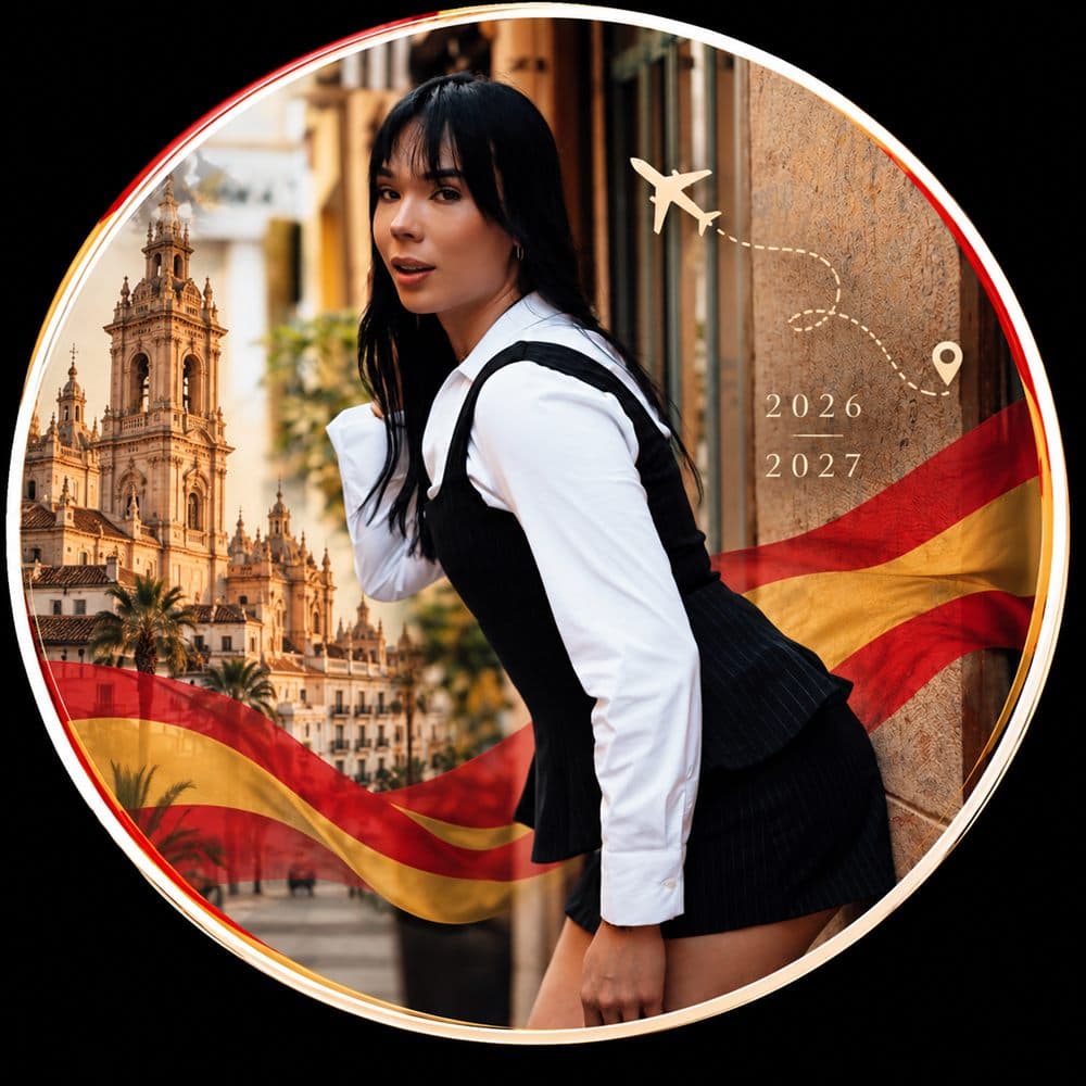 Ander em uma rua de Valência, com a catedral e a bandeira da Espanha ao fundo